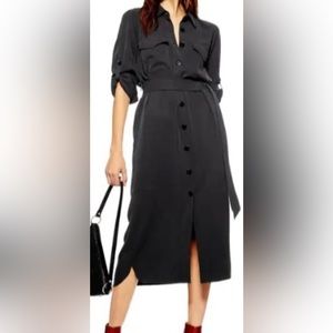 Topshop Utility Midi Shirt Dress Black Size 14 fit like 16-18 NWT